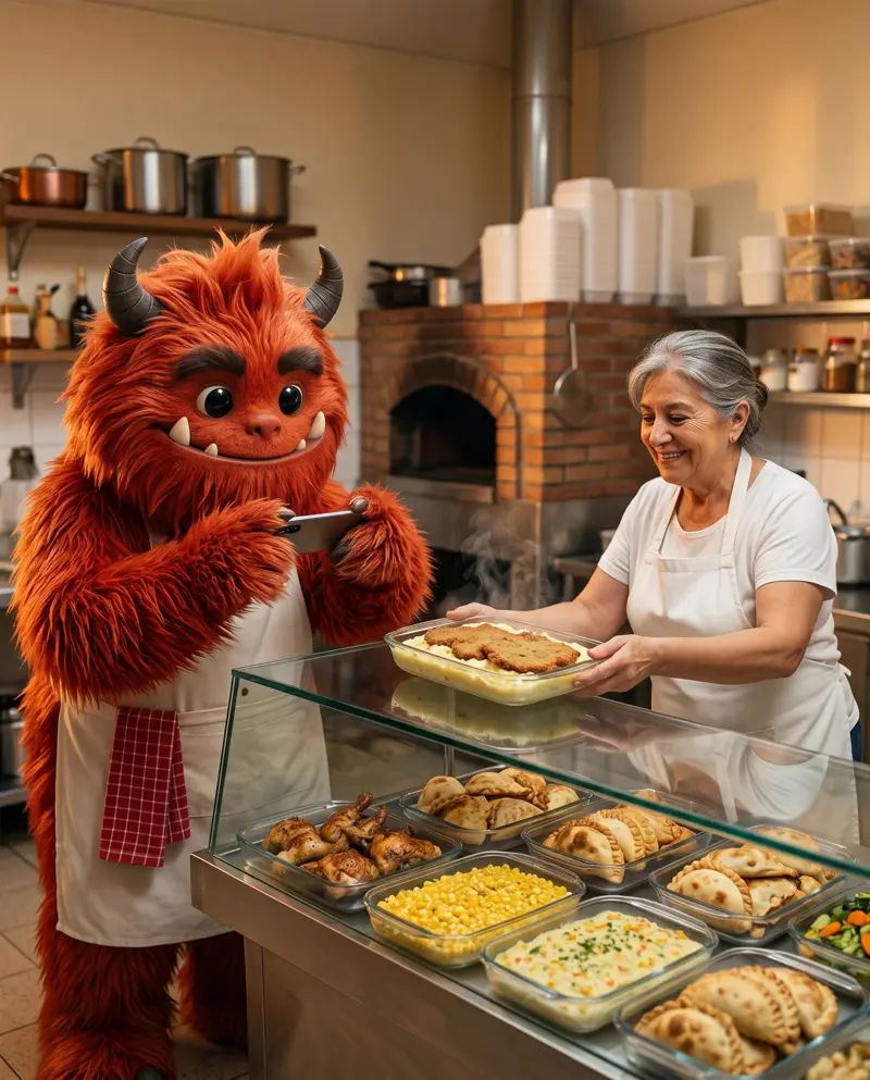 La dueña de una rotisería pone una fuente de milanesas en la vitrina y Brasa le saca una foto con el teléfono